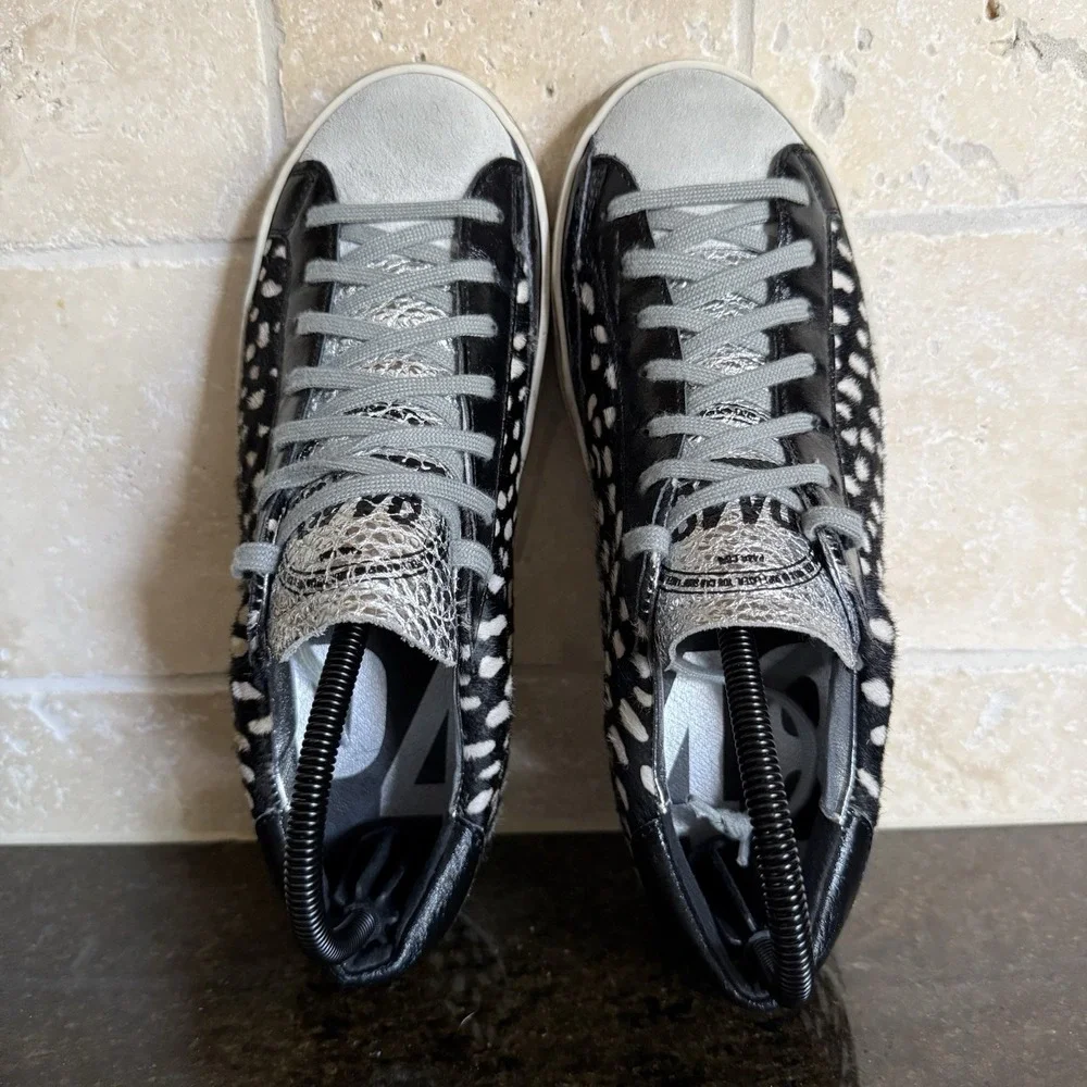 Revolve P448 John Calf Hair Spotted Cowiena Sneaker Black White EU 39 US 8.5 9